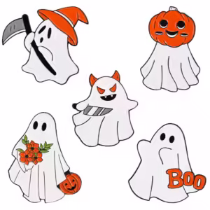 Cinque disegni testa di zucca fantasma vuoto sfondo_peakeen