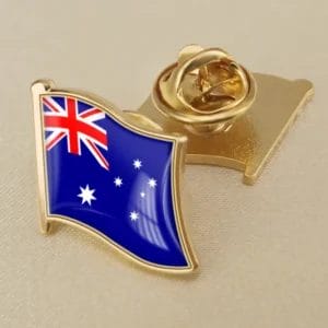 Épingle de revers représentant le drapeau australien sur fond neutre, idéale pour les achats en gros et les événements patriotiques.