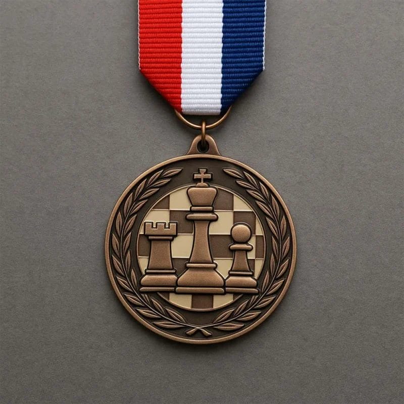 Una medaglia con pezzi di scacchi, che simboleggia i risultati ottenuti nelle competizioni scacchistiche.
