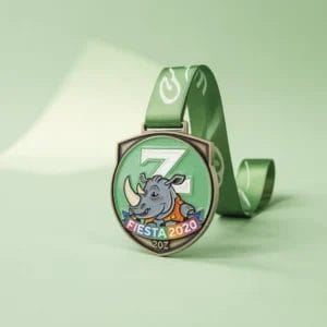 A fiesta medal featuring a detailed rhino design, symbolizing celebration and cultural pride.